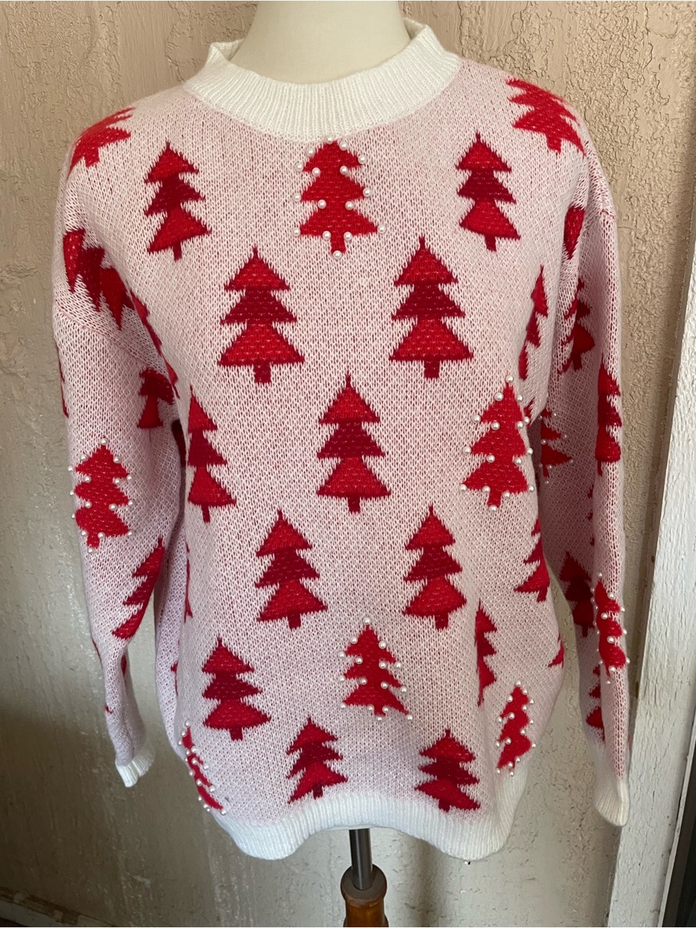 Bibi Women's Red Tree Pattern Holiday Sweater